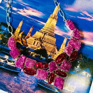 Pink Druzy Quartz & Amber Statement Necklace